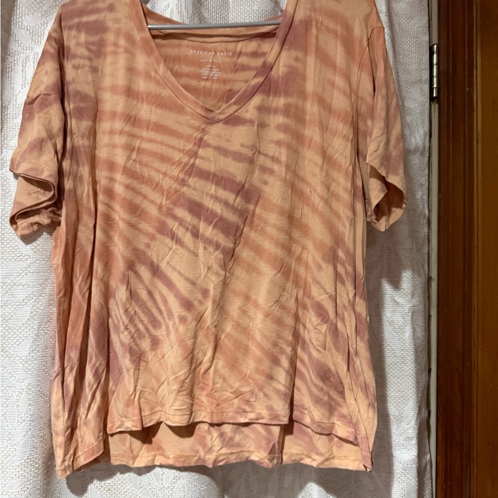 American Eagle Outfitters Tie-Dye Short Sleeve Top - Pink and Tan
